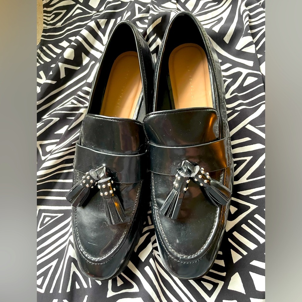 Zara Glossy Black Tassel Loafers size 41